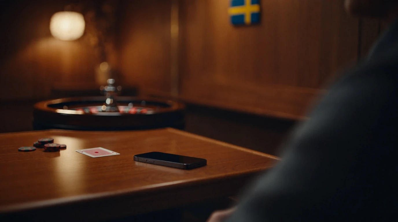 Stilfull casinobord med marker och roulette i varmt nordiskt ljus