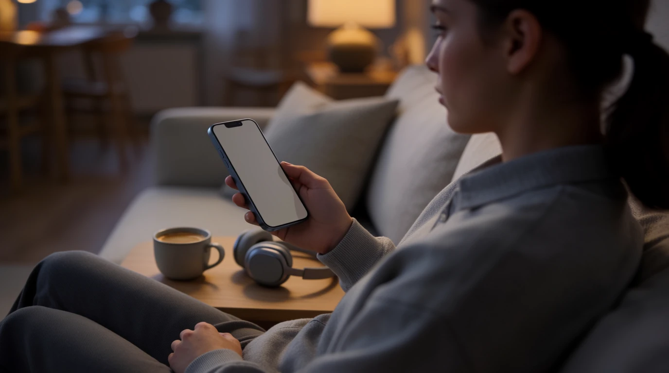 Person som provar casinospel på mobilen hemma i Sverige