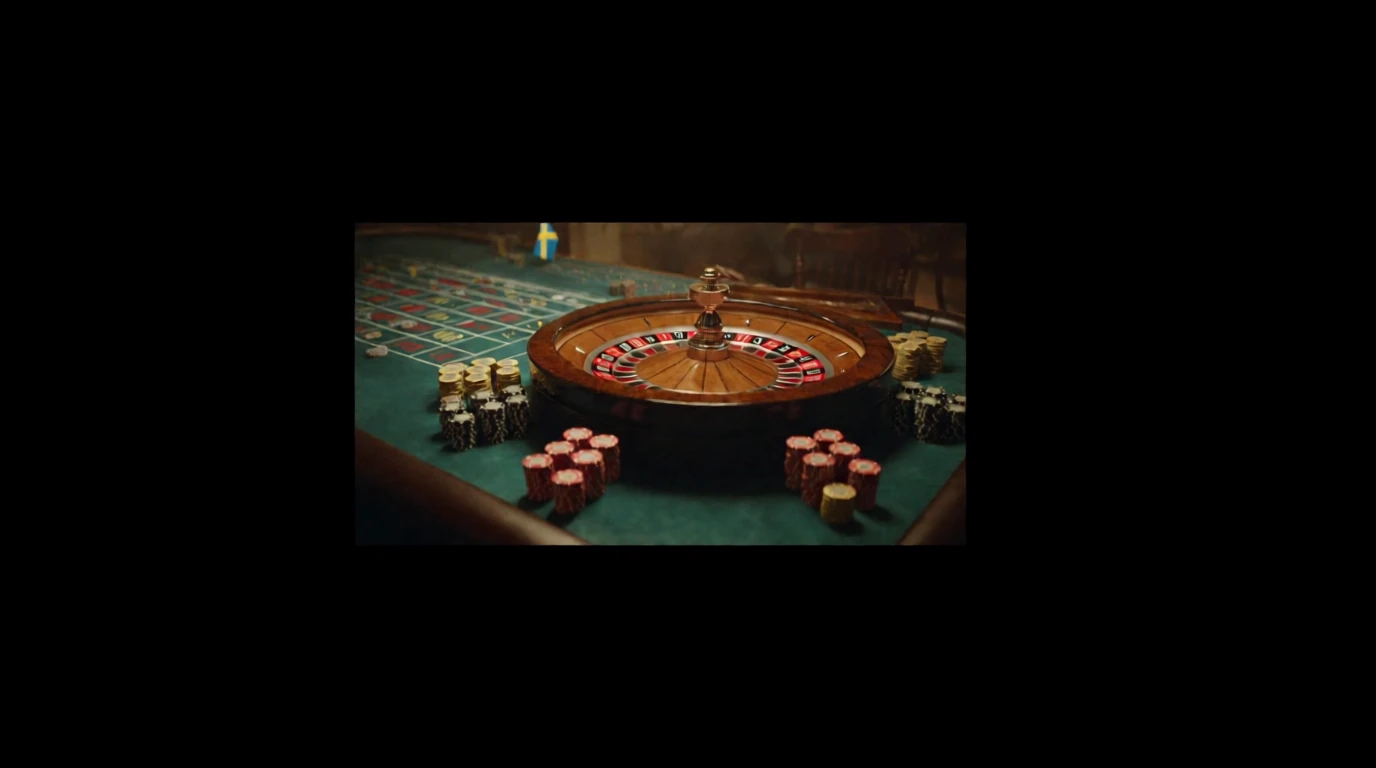 Elegant roulettehjul på grönt casinobord med marker och svensk kontext