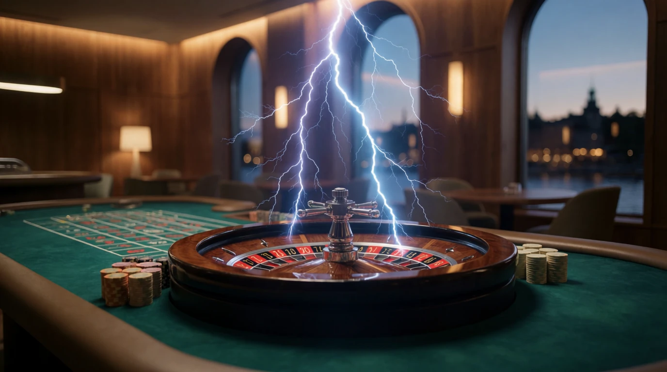 Elegant roulettbord med blixtar i modernt skandinaviskt casino