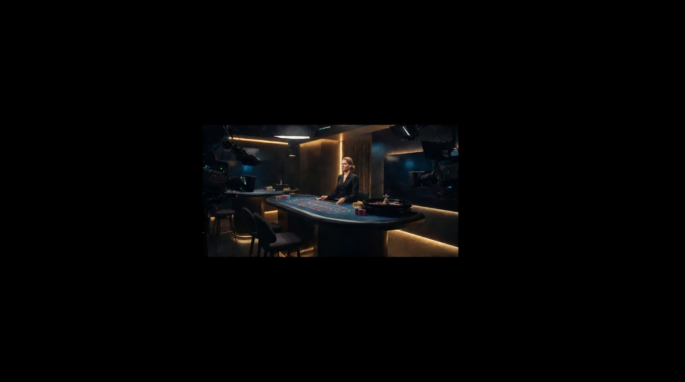 Professionell leandare i modern live dealer-kasinstudio med roulettebord och casinomarker