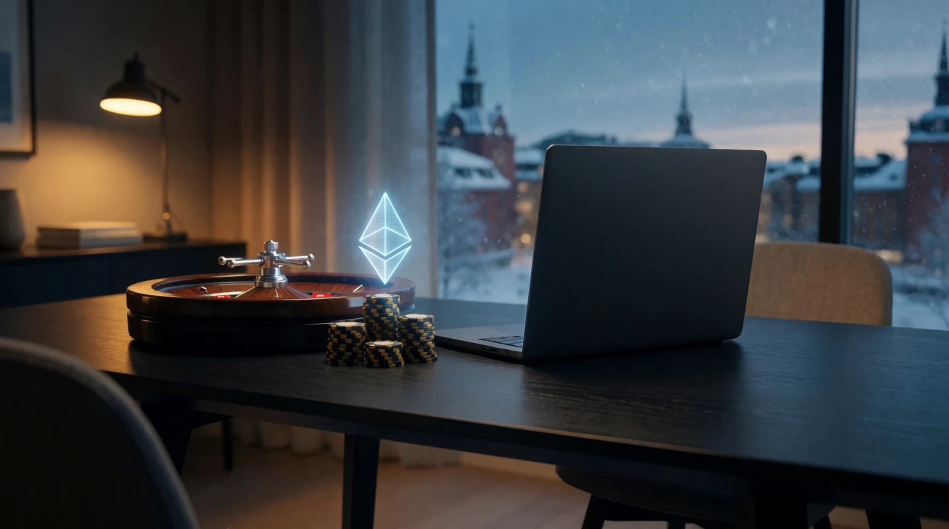 Svenskt onlinecasino med Ethereum-krypto och roulettehjul